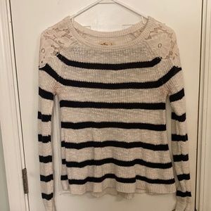 Hollister striped knit sweater w lace shoulders